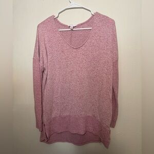 Time and Tru Women's Marled Pink V-Neck High-Low Tunic Sweater